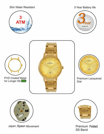 Maxima GOLD Women Gold Dial Analogue Watch - 67081CMLY